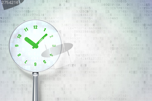 Image of Time concept:  Clock with optical glass on digital background