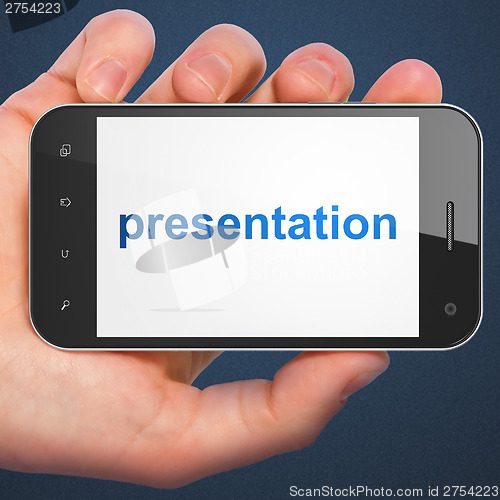Image of Advertising concept: Presentation on smartphone