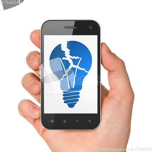 Image of Finance concept: Light Bulb on smartphone