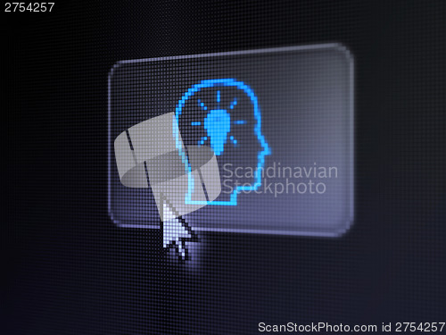 Image of Data concept: Head With Lightbulb on digital button background