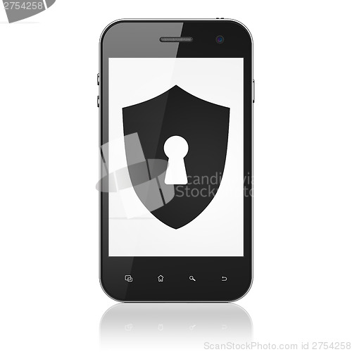 Image of Protection concept: Shield With Keyhole on smartphone