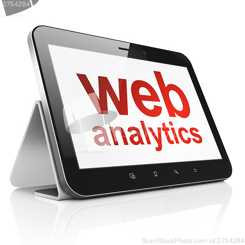 Image of Web development concept: Web Analytics on tablet pc computer