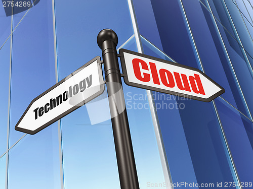 Image of Cloud networking concept: Cloud Technology on Building backgroun