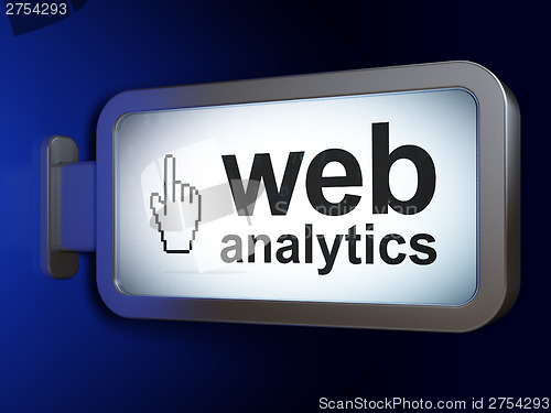 Image of Web development concept: Web Analytics and Mouse Cursor on billb