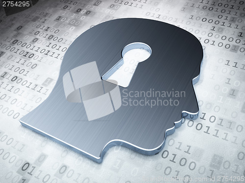 Image of Data concept: Silver Head With Keyhole on digital background