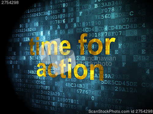 Image of Time concept: Time for Action on digital background