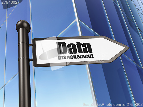 Image of Information concept: Data Management on Building background