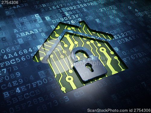 Image of Safety concept: Home on digital screen background