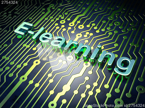 Image of Education concept: E-learning on circuit board background