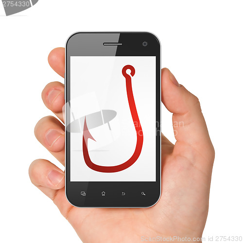 Image of Safety concept: Fishing Hook on smartphone