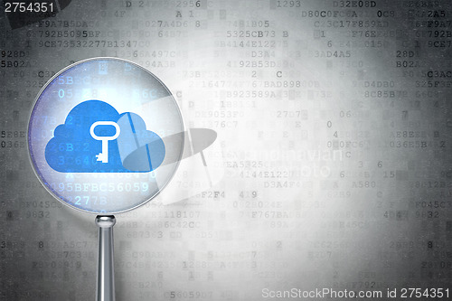 Image of Cloud computing concept:  Cloud With Key with optical glass on d