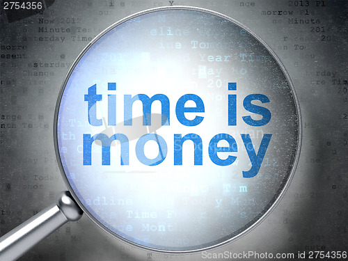 Image of Time concept: Time is Money with optical glass