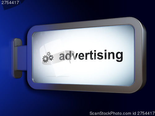 Image of Marketing concept: Advertising and Gears on billboard background