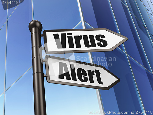 Image of Security concept: Virus Alert on Building background
