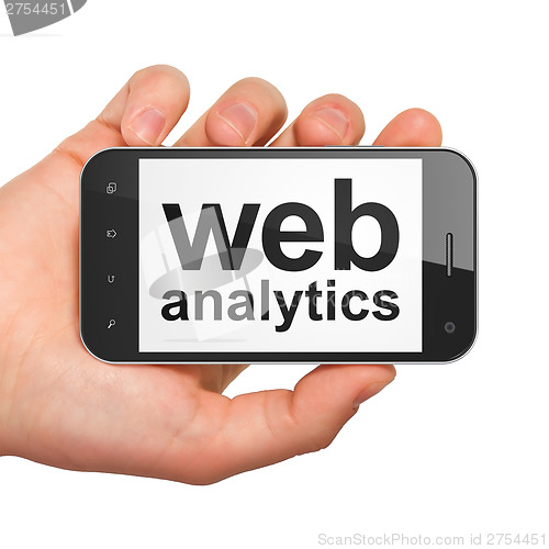 Image of SEO web development concept: Web Analytics on smartphone