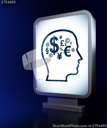 Image of Marketing concept: Head With Finance Symbol on billboard backgro