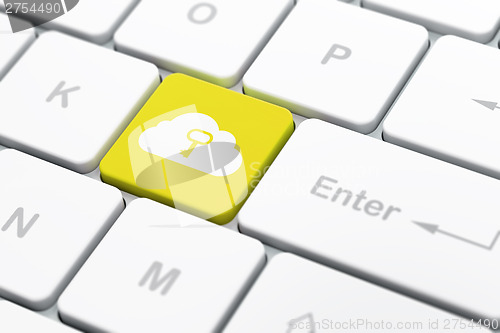 Image of Cloud technology concept: Cloud With Key on computer keyboard ba