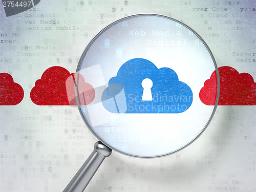 Image of Cloud technology concept: Cloud With Keyhole with optical glass