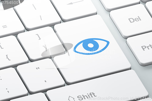 Image of Privacy concept: Eye on computer keyboard background