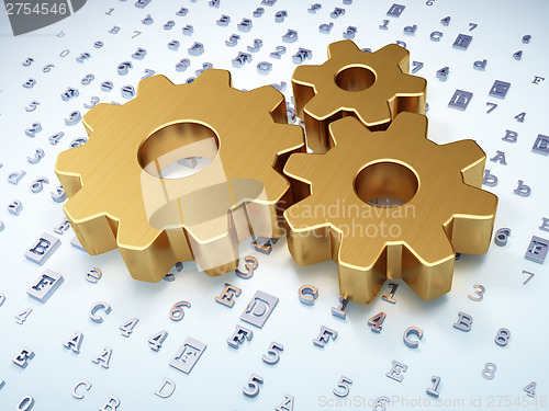 Image of Business concept: Golden Gears on digital background