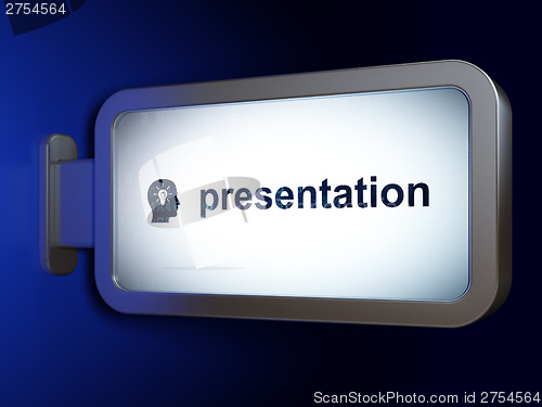 Image of Advertising concept: Presentation and Head With Light Bulb on bi