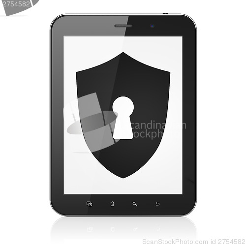 Image of Protection concept: Shield With Keyhole on tablet pc computer