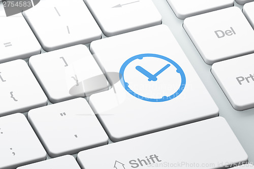 Image of Time concept: Clock on computer keyboard background