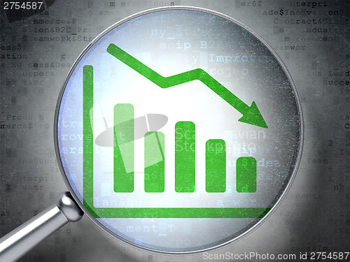 Image of Marketing concept:  Decline Graph with optical glass on digital