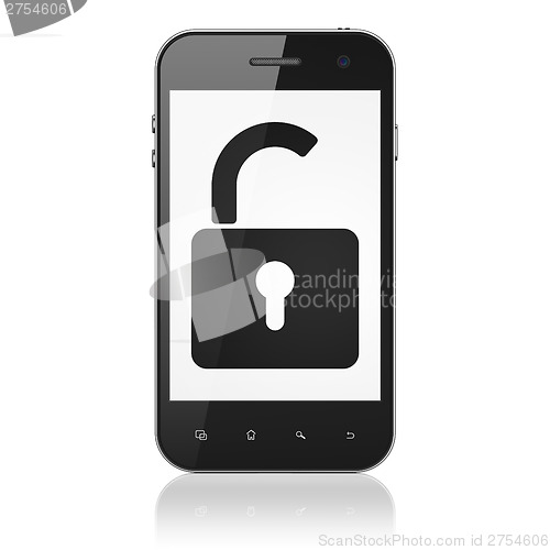 Image of Privacy concept: Opened Padlock on smartphone