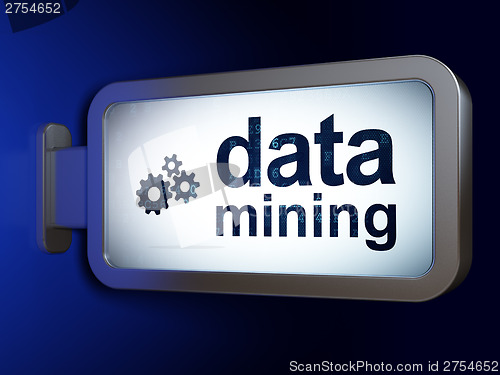 Image of Data concept: Data Mining and Gears on billboard background