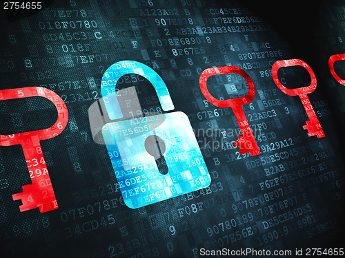 Image of Privacy concept: Padlock And Key on digital background