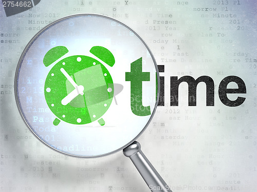 Image of Time concept: Alarm Clock and Time with optical glass