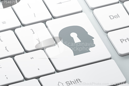 Image of Protection concept: Head With Keyhole on computer keyboard backg