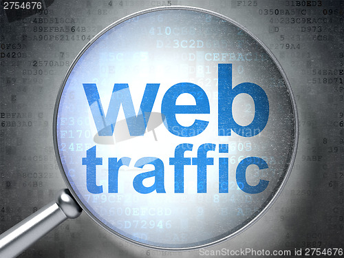 Image of SEO web development concept: Web Traffic with optical glass