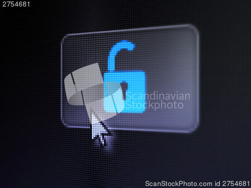 Image of Privacy concept: Opened Padlock on digital button background