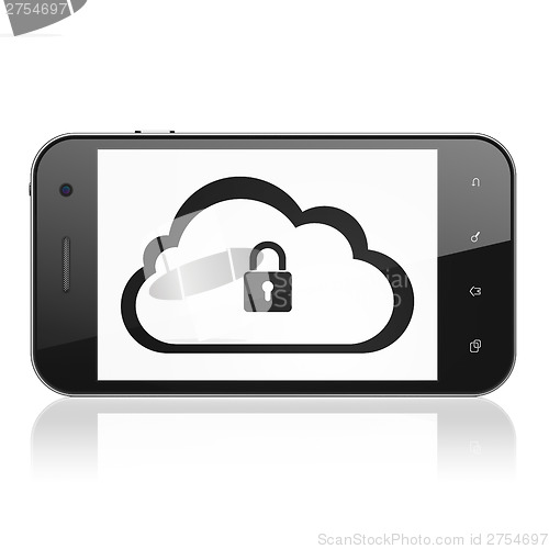 Image of Cloud technology concept: Cloud With Padlock on smartphone