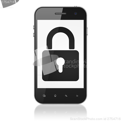 Image of Data concept: Closed Padlock on smartphone