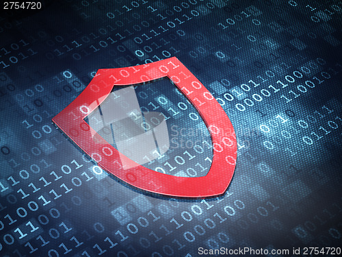 Image of Security concept: Red Contoured Shield on digital background