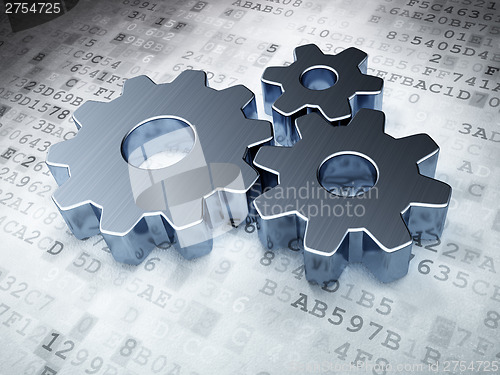 Image of Web design concept: Silver Gears on digital background