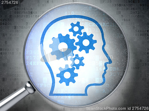 Image of Information concept:  Head With Gears with optical glass on digi