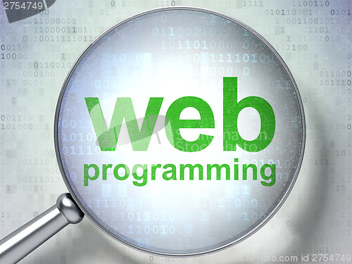 Image of SEO web development concept: Web Programming with optical glass