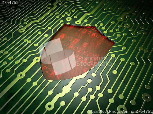 Image of Security concept: Shield on circuit board background