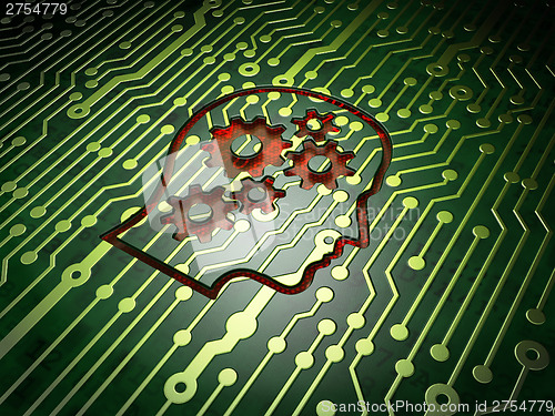 Image of Education concept: Head With Gears on circuit board background