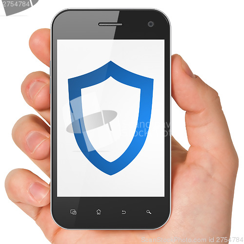 Image of Privacy concept: Contoured Shield on smartphone