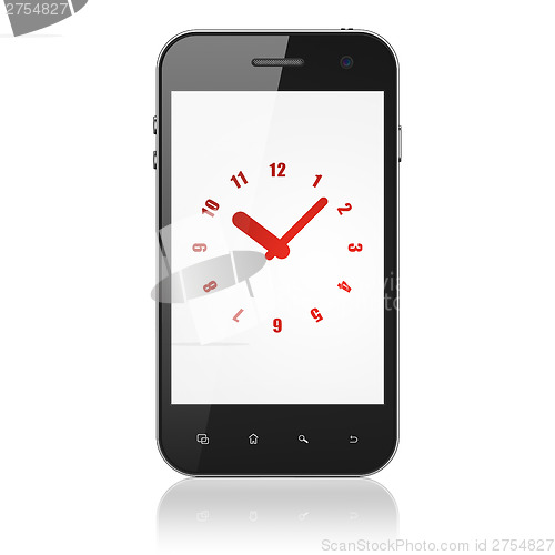 Image of Timeline concept: Clock on smartphone