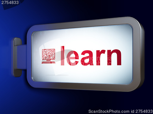 Image of Education concept: Learn and Computer Pc on billboard background