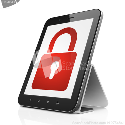 Image of Safety concept: Closed Padlock on tablet pc computer