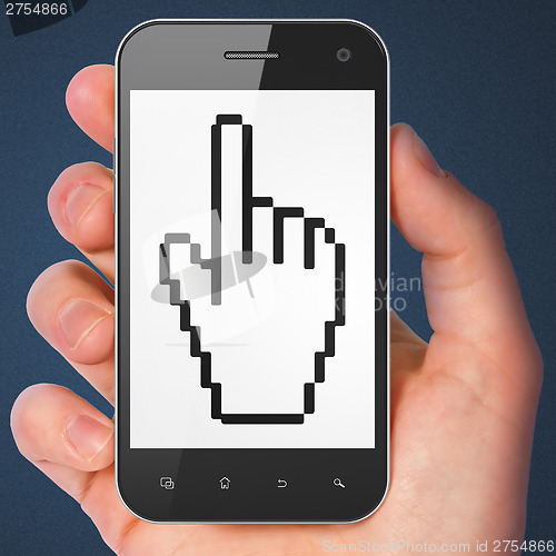 Image of Web development concept: Mouse Cursor on smartphone