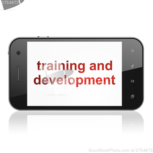 Image of Education concept: Training and Development on smartphone