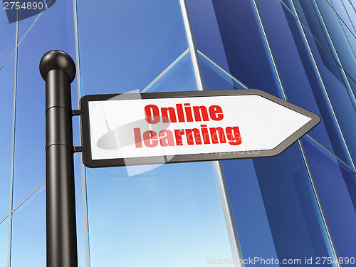 Image of Education concept: Online Learning on Building background